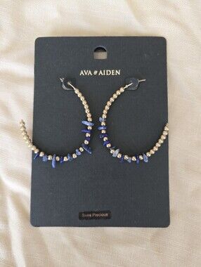 Ava & Aiden Gold Hoop Earrings with Blue Chip Accents